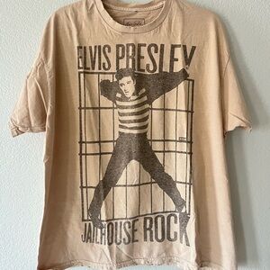 Distressed Grunge Elvis Presley Jailhouse Rock Graphic Tee - Beige